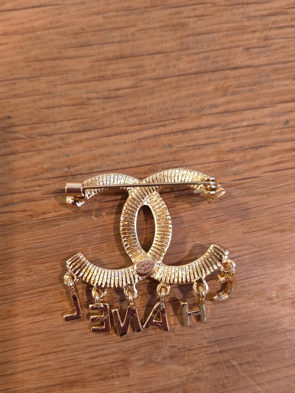 CHANEL Gold-Tone Pearl CC Logo Brooch with Crystal Letter Drops - Picture 3 of 5